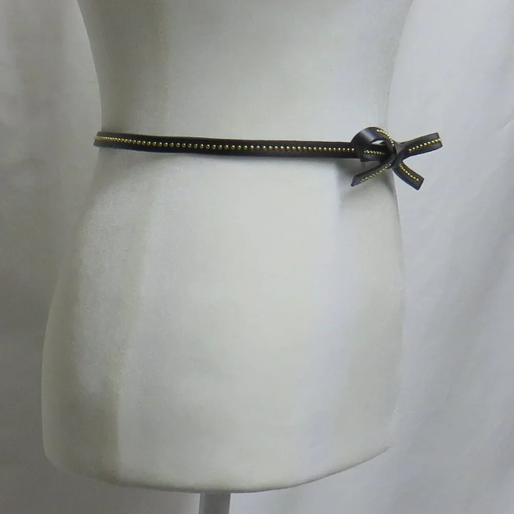 Women's Extra-Skinny Waist Belt with Bow and Gold Studs - Picture 4 of 11